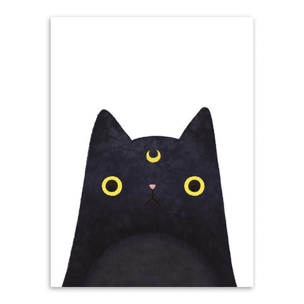 Cute Cat And Avatar Poster Print Canvas Painting Home Art Decoration, Size:30×40cm (Black Moon Cat)-garmade.com