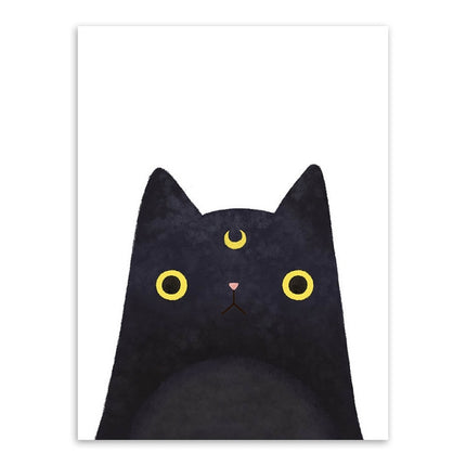 Cute Cat And Avatar Poster Print Canvas Painting Home Art Decoration, Size:40×50cm (Black Moon Cat)-garmade.com