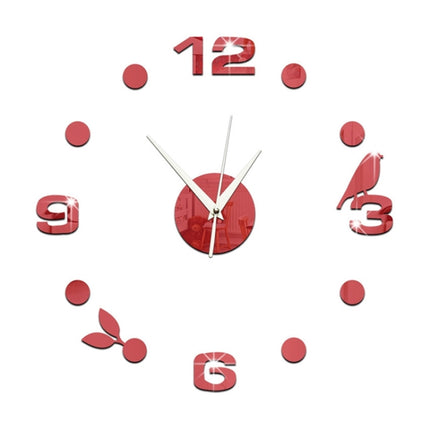Art Wall Clock Background Wall Stickers TV Wall Stickers 3D Bird Leaves Wall Clock Home Accessories(Red)-garmade.com