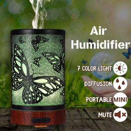 Butterfly Pattern Air Humidifier Essential Oil Diffuser Mist Maker Colorful LED Lamp Diffuser Aromatherapy Air Purifier, Plug Type:US Plug(Black)-garmade.com
