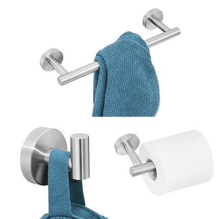 3 In 1 Matte 304 Stainless Steel Towel Bar Paper Towel Rack Hook Bathroom Accessories Bath Shower Set, Color:Silver-garmade.com