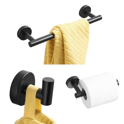 3 In 1 Matte 304 Stainless Steel Towel Bar Paper Towel Rack Hook Bathroom Accessories Bath Shower Set, Color:Black-garmade.com