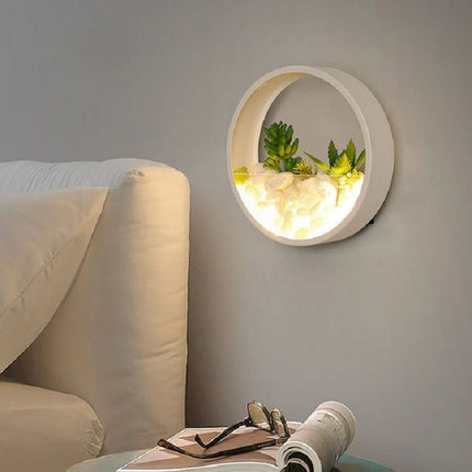 Living Room Background Wall Bedroom Bedside Round Succulent Garden Decorative Wall Lamp, Size:30 x 5 cm(White)-garmade.com