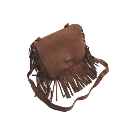 Mini Messenger Bag Cute Tassel Design Kids Coin Purses Children Handbags Shoulder Bags(Brown)-garmade.com