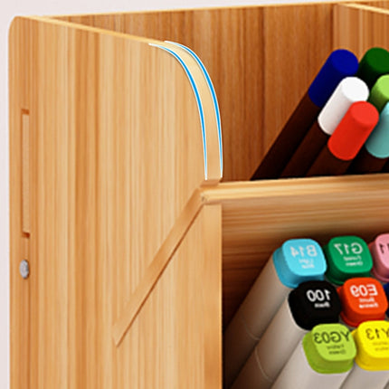 Children Student Multifunctional Wooden Desktop Storage Pen Holder Hand Account Tape Stationery(B12 Cherry Wood)-garmade.com
