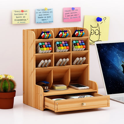 Children Student Multifunctional Wooden Desktop Storage Pen Holder Hand Account Tape Stationery(B11 Cherry Wood)-garmade.com