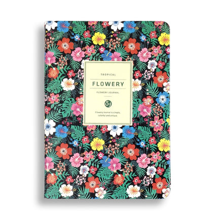 PU Leather Flower Diary Weekly Plan Cute Notepad Small Fresh Business Notebook Office Study Stationery, Size:A5(Tropical Plants)-garmade.com