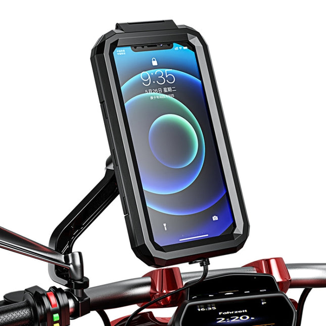 Kewig Bicycle Motorcycle Rearview Mirror Waterproof Box Touch Screen Phone Holder(Small)-garmade.com
