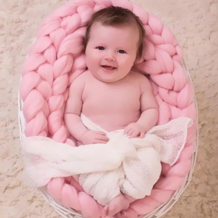 50x50cm New Born Baby Knitted Wool Blanket Newborn Photography Props Chunky Knit Blanket Basket Filler(White)-garmade.com