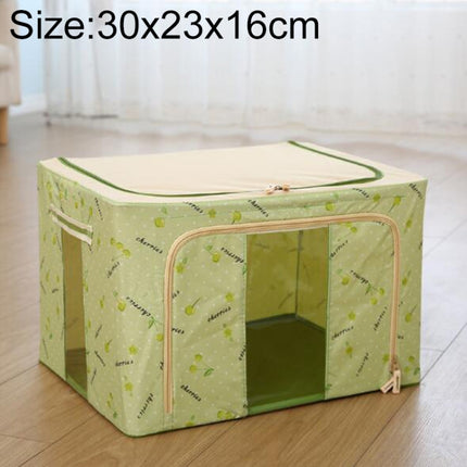 Folding Storage Box Non Woven Fabric With Zipper Moisture-proof Clothes Storage Box, Size:11L 30x23x16cm(Green Cherry)-garmade.com