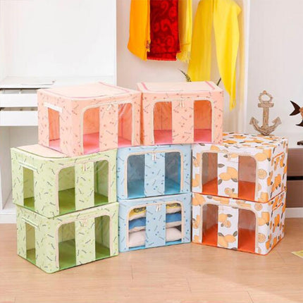 Folding Storage Box Non Woven Fabric With Zipper Moisture-proof Clothes Storage Box, Size:44L 50x40x22cm(Red Sun Flower)-garmade.com