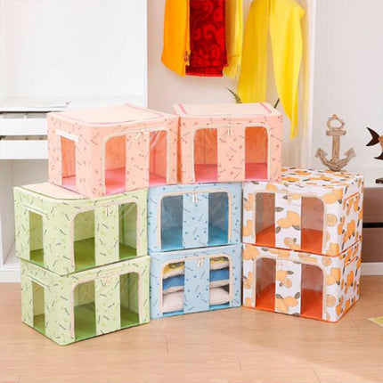 Folding Storage Box Non Woven Fabric With Zipper Moisture-proof Clothes Storage Box, Size:44L 50x40x22cm(Green Cherry)-garmade.com