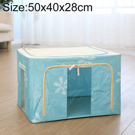 Folding Storage Box Non Woven Fabric With Zipper Moisture-proof Clothes Storage Box, Size:55L 50x40x28cm(Blue Sun Flower)-garmade.com