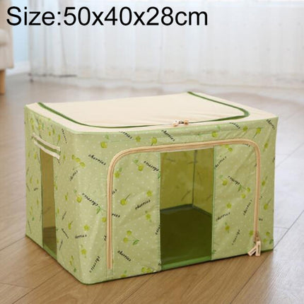 Folding Storage Box Non Woven Fabric With Zipper Moisture-proof Clothes Storage Box, Size:55L 50x40x28cm(Green Cherry)-garmade.com