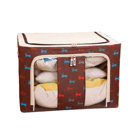 Folding Storage Box Non Woven Fabric With Zipper Moisture-proof Clothes Storage Box, Size:55L 50x40x28cm(Beige Dog)-garmade.com
