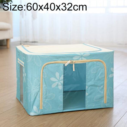 Folding Storage Box Non Woven Fabric With Zipper Moisture-proof Clothes Storage Box, Size:80L 60x40x32cm(Blue Sun Flower)-garmade.com