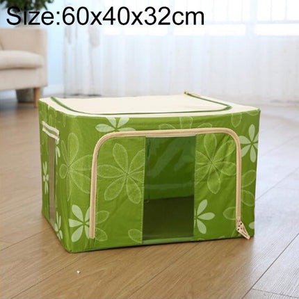 Folding Storage Box Non Woven Fabric With Zipper Moisture-proof Clothes Storage Box, Size:80L 60x40x32cm(Green Sun Flower)-garmade.com