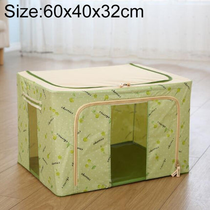 Folding Storage Box Non Woven Fabric With Zipper Moisture-proof Clothes Storage Box, Size:80L 60x40x32cm(Green Cherry)-garmade.com