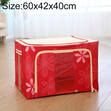 Folding Storage Box Non Woven Fabric With Zipper Moisture-proof Clothes Storage Box, Size:100L 60x42x40cm(Red Sun Flower)-garmade.com