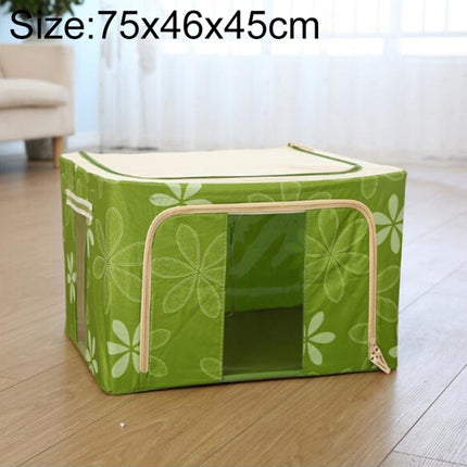 Folding Storage Box Non Woven Fabric With Zipper Moisture-proof Clothes Storage Box, Size:150L 75x46x45cm(Green Sun Flower)-garmade.com