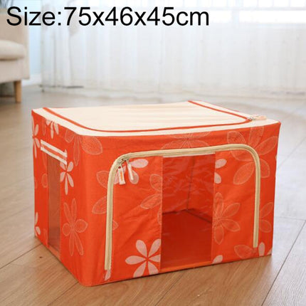 Folding Storage Box Non Woven Fabric With Zipper Moisture-proof Clothes Storage Box, Size:150L 75x46x45cm(Orange Sun Flower)-garmade.com