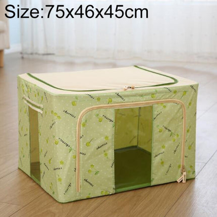 Folding Storage Box Non Woven Fabric With Zipper Moisture-proof Clothes Storage Box, Size:150L 75x46x45cm(Green Cherry)-garmade.com