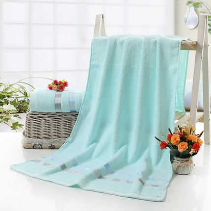 Cotton Plain Square Bath Towel Natural Environmental Protection Embroidered Bath Towel Household Towel(Light Blue)-garmade.com