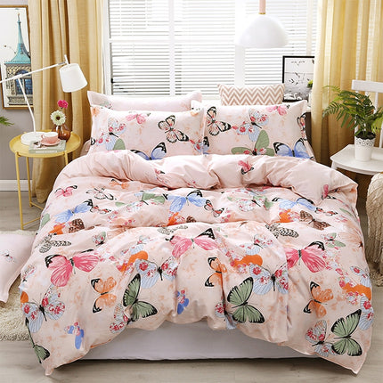 4 PCS Printing Bedding Set Bed Sheet Pillowcases Cover, Size: For 1.5m Bed(Pink Butterfly)-garmade.com