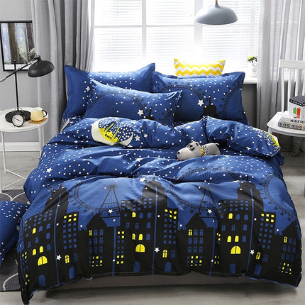 4 PCS Printing Bedding Set Bed Sheet Pillowcases Cover, Size: For 1.8m Bed(Blue Night)-garmade.com