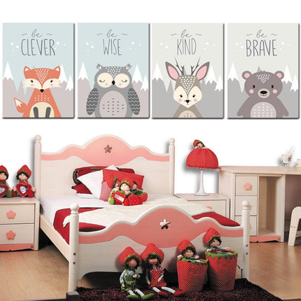 Animal Poster Painting Cartoon Nursery Wall PictureBaby Kids Room Decoration without Frame, Size:40x50cm(Deer)-garmade.com