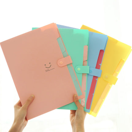 Candy-colored Smiling Face Multi-layer Portfolio Pouch Plastic Information Book File Folder(Pink)-garmade.com