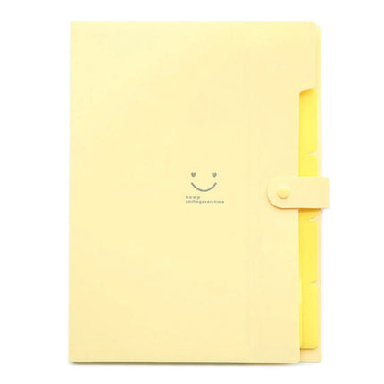 Candy-colored Smiling Face Multi-layer Portfolio Pouch Plastic Information Book File Folder(Cream Yellow)-garmade.com