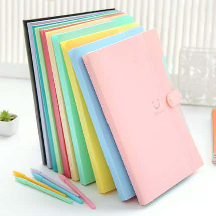 Candy-colored Smiling Face Multi-layer Portfolio Pouch Plastic Information Book File Folder(Cream Yellow)-garmade.com