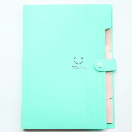 Candy-colored Smiling Face Multi-layer Portfolio Pouch Plastic Information Book File Folder(Blue Green)-garmade.com