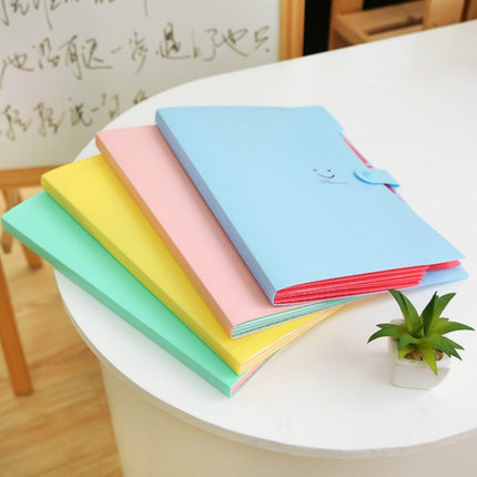 Candy-colored Smiling Face Multi-layer Portfolio Pouch Plastic Information Book File Folder(Blue Green)-garmade.com