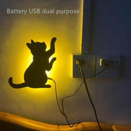 LED Light Control Sound Control Night Light Silhouette Light Shadow Light Cat Wall Light Black battery(Walking cat)-garmade.com