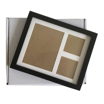 Solid Wood Three-frame BabyHands and Feet Mud Print Photo Frame with Cover(White Photo Frame White Mud)-garmade.com