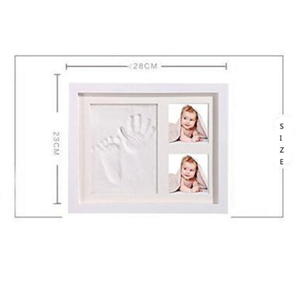 Solid Wood Three-frame BabyHands and Feet Mud Print Photo Frame with Cover(White Photo Frame White Mud)-garmade.com
