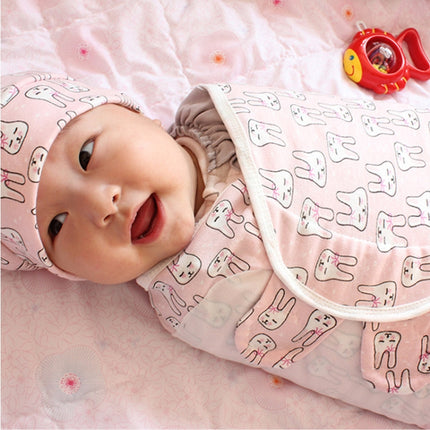 Spring Summer Cotton Baby Infant Bags Towels Sleeping Bags Knitted Cloth Cap Set, Size:S (50x70 CM)(Pink Rabbit)-garmade.com