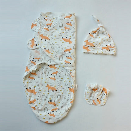 Spring Summer Cotton Baby Infant Bags Towels Sleeping Bags Knitted Cloth Cap Set, Size:S (50x70 CM)(Fox)-garmade.com