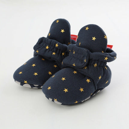 0-1 Year Old Spring and Autumn Knitted Baby Shoes Warm Toddler Cotton Shoes, Size:Inner Length 11cm(Blue Stars)-garmade.com