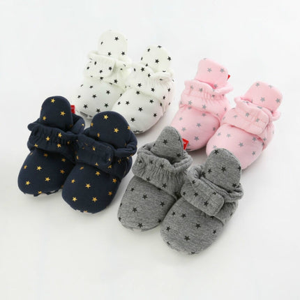 0-1 Year Old Spring and Autumn Knitted Baby Shoes Warm Toddler Cotton Shoes, Size:Inner Length 11cm(Blue Stars)-garmade.com
