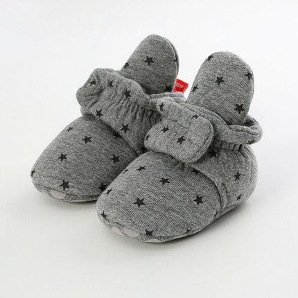 0-1 Year Old Spring and Autumn Knitted Baby Shoes Warm Toddler Cotton Shoes, Size:Inner Length 11cm(Gray Stars)-garmade.com