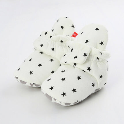 0-1 Year Old Spring and Autumn Knitted Baby Shoes Warm Toddler Cotton Shoes, Size:Inner Length 11cm(White Stars)-garmade.com