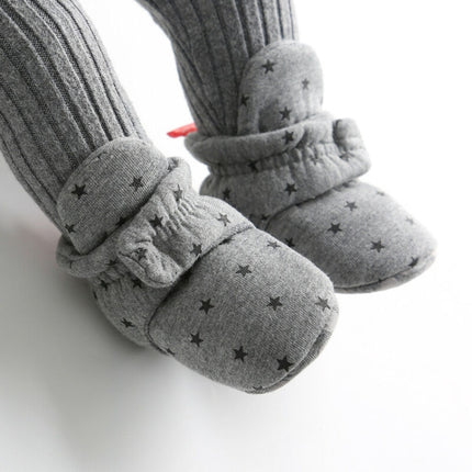 0-1 Year Old Spring and Autumn Knitted Baby Shoes Warm Toddler Cotton Shoes, Size:Inner Length 12cm(Gray Stars)-garmade.com