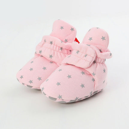 0-1 Year Old Spring and Autumn Knitted Baby Shoes Warm Toddler Cotton Shoes, Size:Inner Length 12cm(Pink Stars)-garmade.com