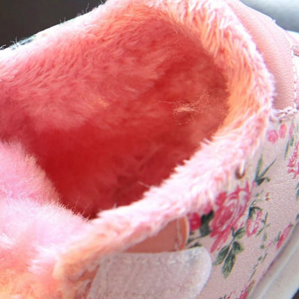 Winter Print Flower PU Leather Infant Warm Snow Boots, Size:16, Color:Black-garmade.com