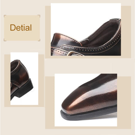 Pointed British Style Men Leather Shoes Buckle Low Heel Shoes, Size:48(Wine Red)-garmade.com