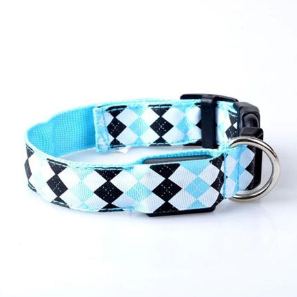 Plaid Pattern Rechargeable LED Glow Light Leads Pet Dog Collar for Small Medium Dogs, Size:S(Blue)-garmade.com