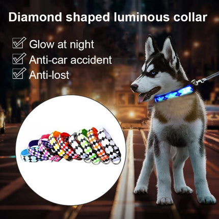 Plaid Pattern Rechargeable LED Glow Light Leads Pet Dog Collar for Small Medium Dogs, Size:S(Blue)-garmade.com